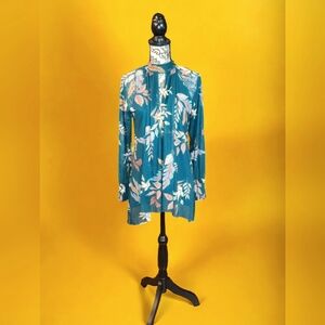 NWT Gimmicks by BKE Sheer Botanical Print Full Sleeve Long Flowy Tunic SZ XS